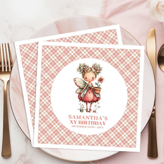 Rosa Pastell Ängsblommig 5-års Födelsedagsfest Ser Pappersservett (Pink Pastel Fairy Floral 5th Birthday Party Napkins)