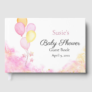 Rosa Pastell Ballong Baby Shower Gästbok