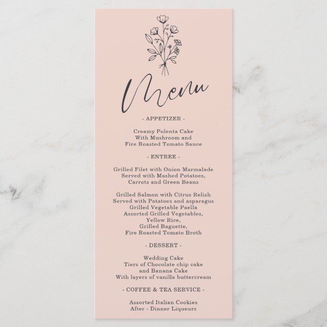 Rosa Pastell Blomma Boho Enkel Botanisk Meny (Framsida)