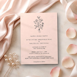 Rosa Pastell Bukett Boho Minimal Botanik Inbjudningar