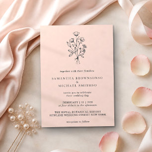 Rosa Pastell Bukett Boho Minimal Botanik Inbjudningar