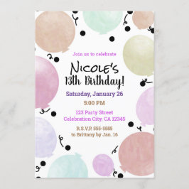 Rosa Pastell Födelsedagsfirande Ballonger Inbjudningar