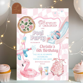 Rosa Pastell Groovy Pizza och Pool Sommar Födelsed Inbjudningar