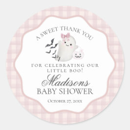 Rosa Pastell Liten Boo Spöke Baby Shower Förmån Runt Klistermärke