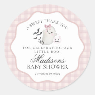 Rosa Pastell Liten Boo Spöke Baby Shower Förmån Runt Klistermärke
