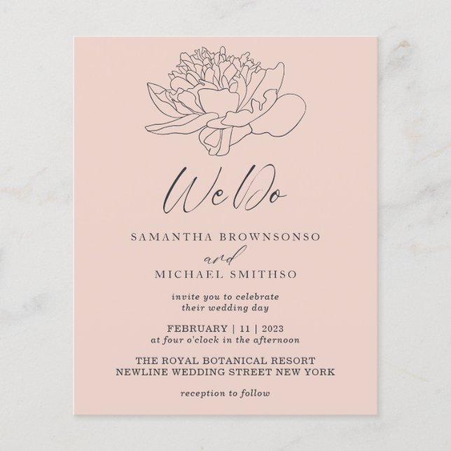 Rosa Pastell Maskros Botanisk Budget Vi Gifta Oss Flygblad (Framsidan)