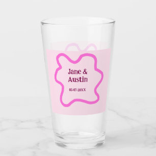 Rosa pastell retro bröllopsgränsrambord namn datum glaskopp