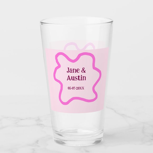Rosa pastell retro bröllopsgränsrambord namn datum glaskopp (Framsida)