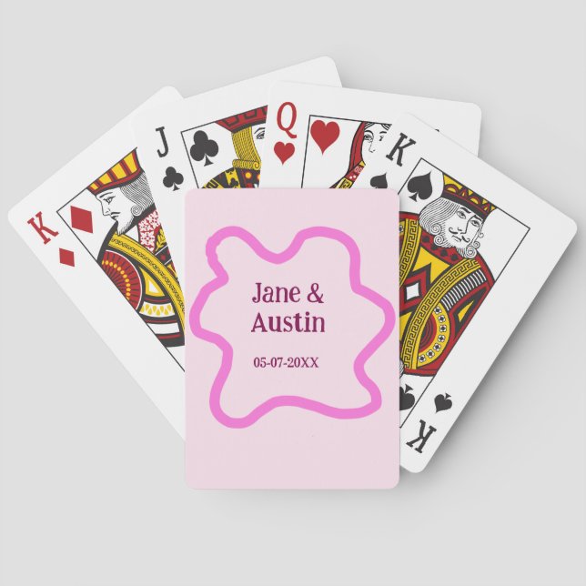 Rosa pastell retro bröllopsgränsrambordnamn datum casinokort (Baksidan)