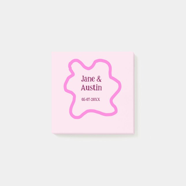 Rosa pastell retro bröllopsgränsrambordnamn datum post-it block (Framsida)