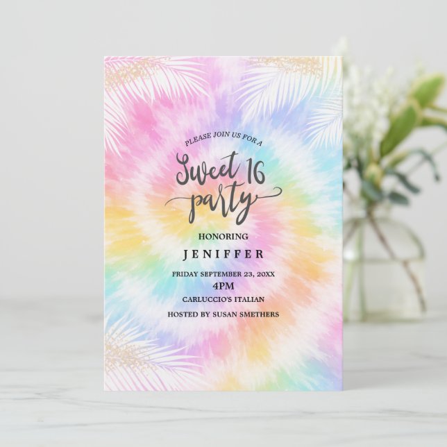 Rosa Pastell Tie Dye Girlig Chic Inbjudningar (Stående Fram)
