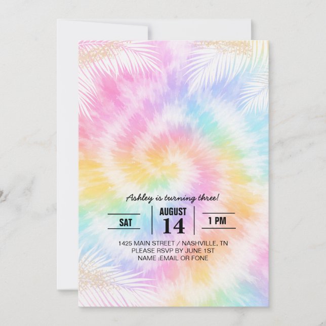 Rosa Pastell Tie Dye Girlig Chic Inbjudningar (Framsida)