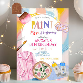 Rosa pastellfärg Målar Pizza och Pyjamasfest Inbjudningar