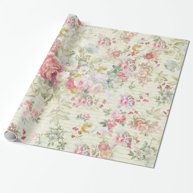 rosa pastellfärgad blommönster för elegant vintage presentpapper (Utrullad)