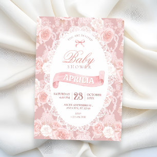 Rosa pastellfärgade blommor baby shower inbjudningar
