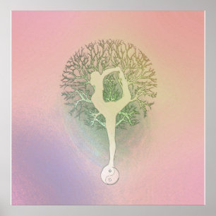 Rosa pastellfärgat Yogaträd Poster