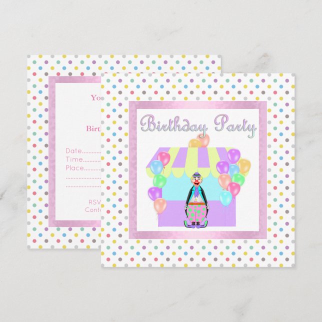 ROSA PASTELLFLÄCKAR CIRKUSFUN INVITATION INBJUDNINGAR (Fram/baksida)