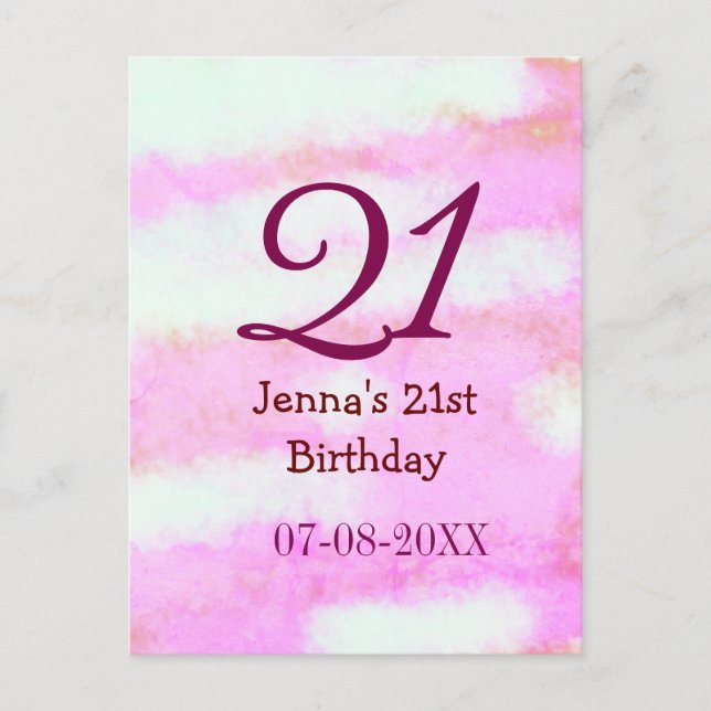 Rosa pastellgrön 21-årsdag enkel namn datum g vykort (Framsida)