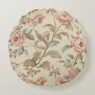 Rosa Pastellgrön Beige Shabby Chic Blommig Rund Kudde