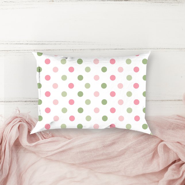 Rosa & Pastellgrön Prickig Prickmönster Prydnadskudde (Pink & Sage Green Pastel Polka Dot Accent Pillow)