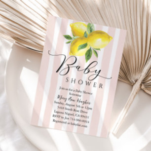 Rosa pastellränder Lemon Baby Shower Inbjudningar