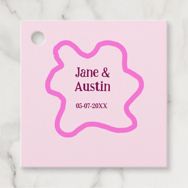 Rosa pastellretro bröllop gräns ram namn gåvor etiketter (Framsida)