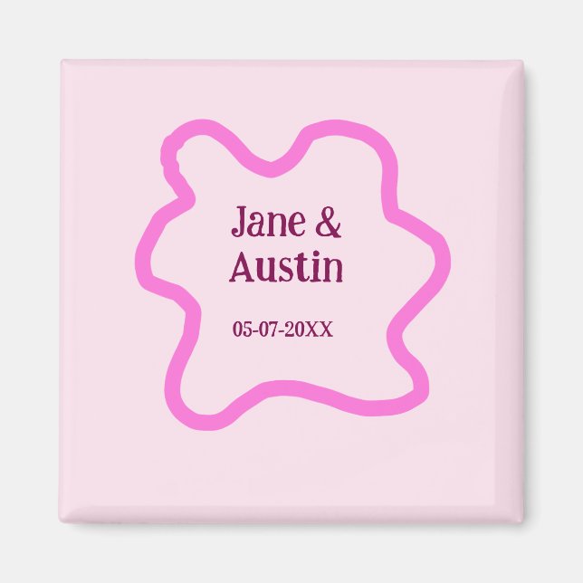 Rosa pastellretro bröllop gräns ram namn magnet (Framsidan)
