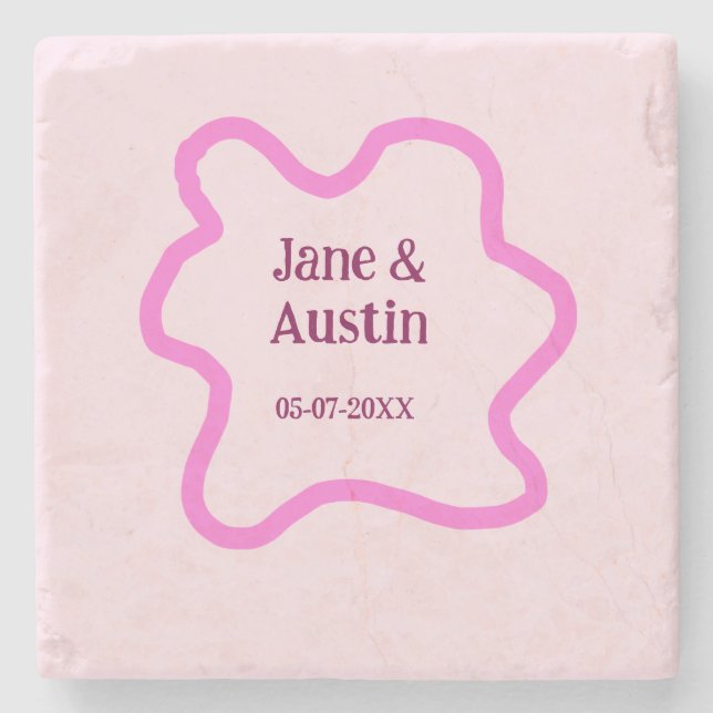 Rosa pastellretro bröllop gräns ram namn stenunderlägg (Framsidan)