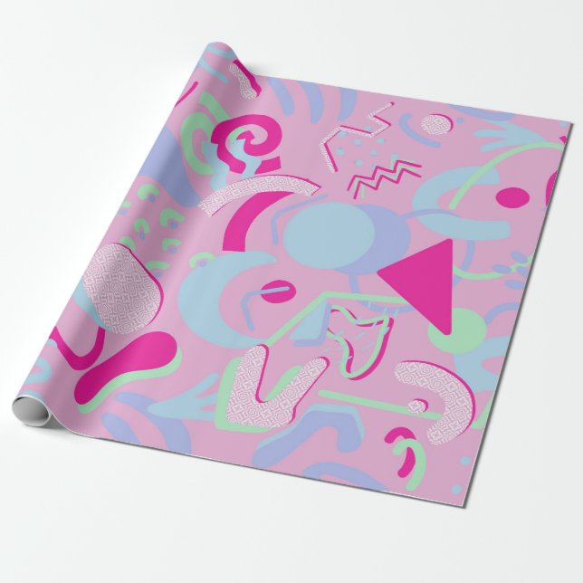 Rosa Pastels Retro Abstrakt Doodle Wrapping Papper Presentpapper (Utrullad)