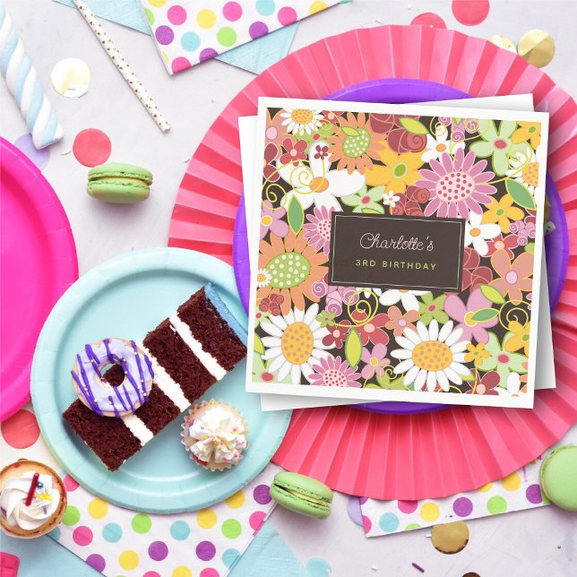 Rosa Pastels Vår blommor Garden Födelsedagsfest Pappersservett (Pink Pastels Spring Flowers Garden Kid's Birthday Party Paper Napkins @ fat_fa_tin)