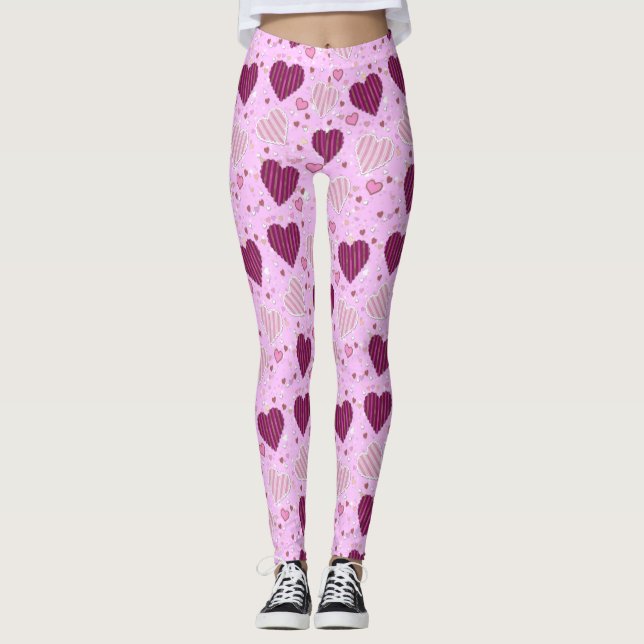 Rosa Patchwork Hearearts Leggings (Framsida)