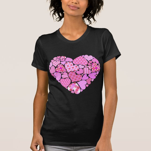 Rosa Patchwork Heart T Shirt (Framsida)
