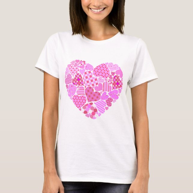 Rosa Patchwork Heart Tee Shirt (Framsida)