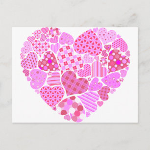 Rosa Patchwork Heart Vykort