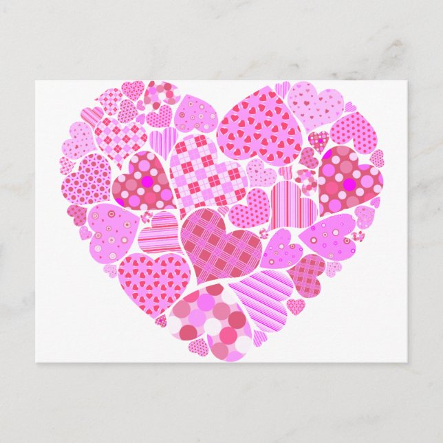 Rosa Patchwork Heart Vykort (Framsida)