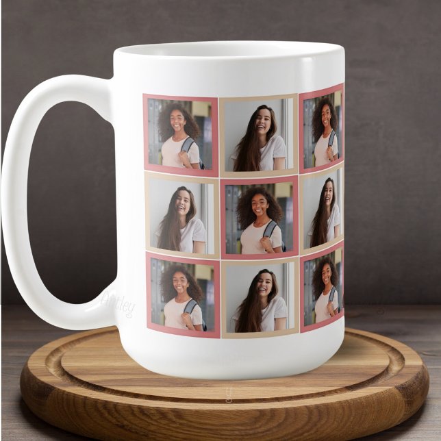 Rosa patchwork med två fyrkantiga bilder för bästa kaffemugg (Skapare uppladdad)