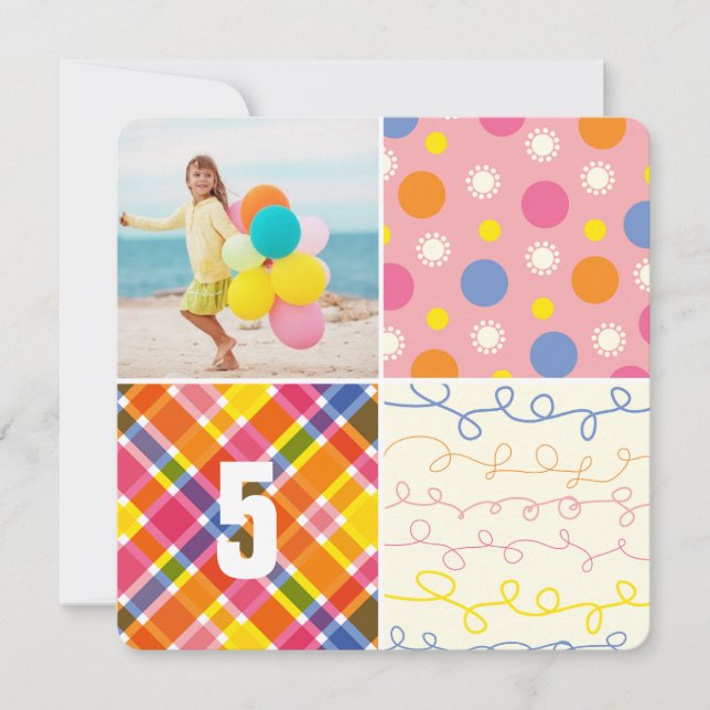 Rosa Patchwork Mönster Squares Girl Birthday Inbjudningar (Framsida)