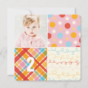 Rosa Patchwork Mönster Squares Girl Birthday Inbjudningar