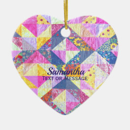 Rosa Patchwork Quilt Ceramic Ornament