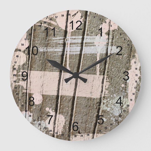 Rosa Patonad faux Wood Stor Klocka (Framsida)