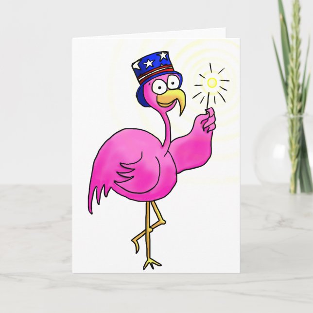 Rosa patriotisk FlamingohattSparkler Kort (Framsida)