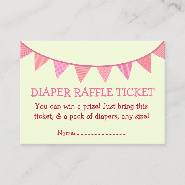 Rosa Patterned Flaggor Diaper Raffle Biljett for G Tilläggskort (Framsida)