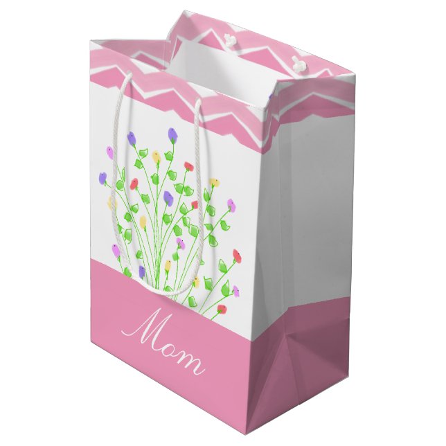 Rosa Patterned Gift Bag för Mamma (Baksidan Vinklad)
