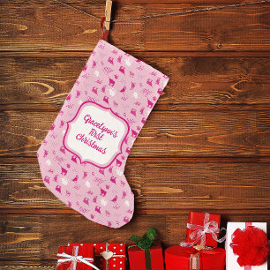 Rosa Patterned Longhorns Mönster Liten Julstrumpa