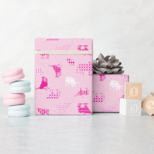 Rosa Patterned Longhorns Mönster Wrapping Papper Presentpapper