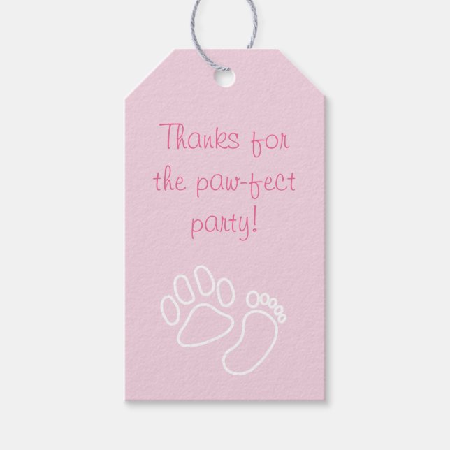 Rosa Paw Print & Baby Foot Hund Baby Shower Presentetikett (Framsidan)