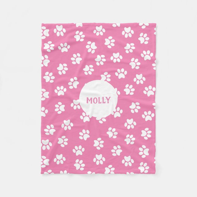 Rosa Paw Skriv ut Fleecefilt (Framsidan)