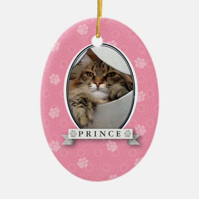 Rosa Paw Skriv ut uppsättning med namn Julgransprydnad Keramik (Framsidan)