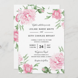 Rosa Pawarded Blommigt Peonies bröllopsinbjudan Inbjudningar