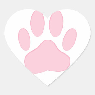 Rosa Pawprint Hjärtformat Klistermärke